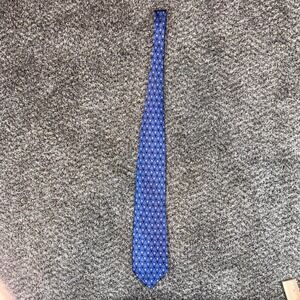 Faberge Mens Silk Necktie Blue Gold Geometric Imperial‎ Egg Pattern Handmade USA